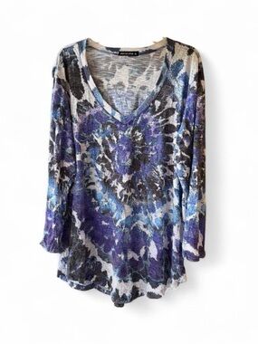 David Cline Blue & Purple Tie-Dye V-Neck Long Sleeve Top